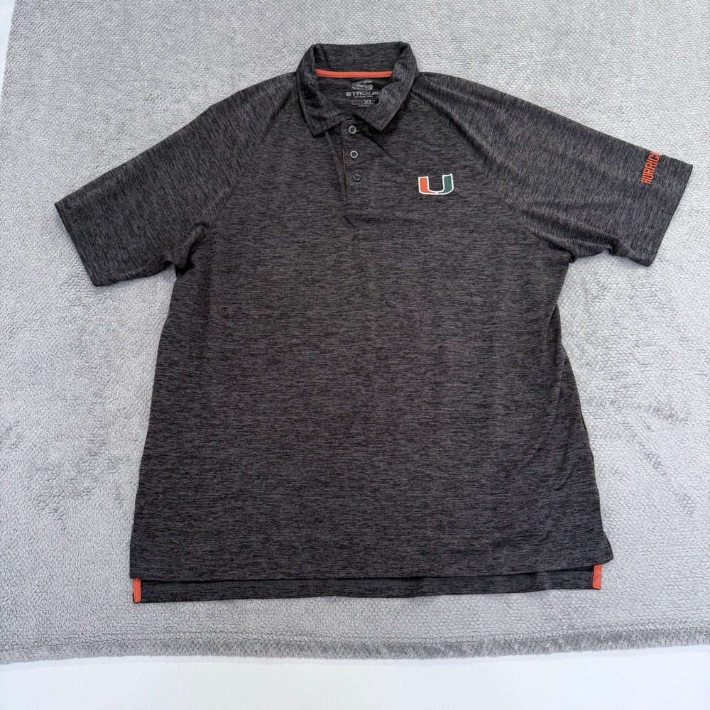 Stadium Athletics Polo Shirt Mens XL Gray Miami Hurricanes NCAA Performance